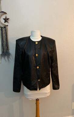 Evan Davies Vintage Black Cow Nappa Leather Collarless Gold Button Jacket